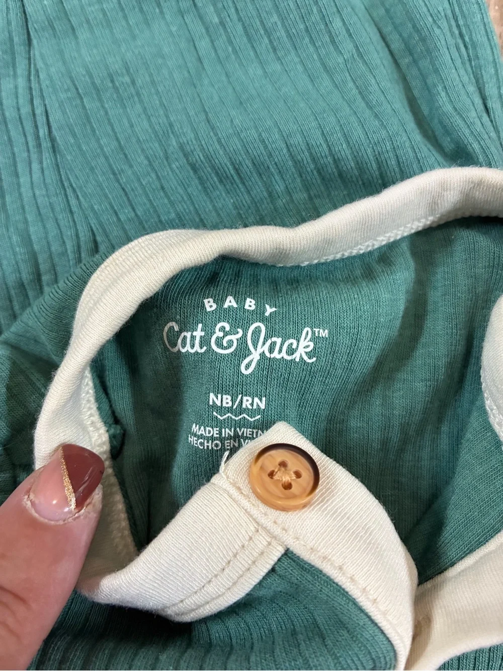 Baby Cat & Jack Newborn Teal Ribbed 2 Piece Outfit Set White Trim #1348